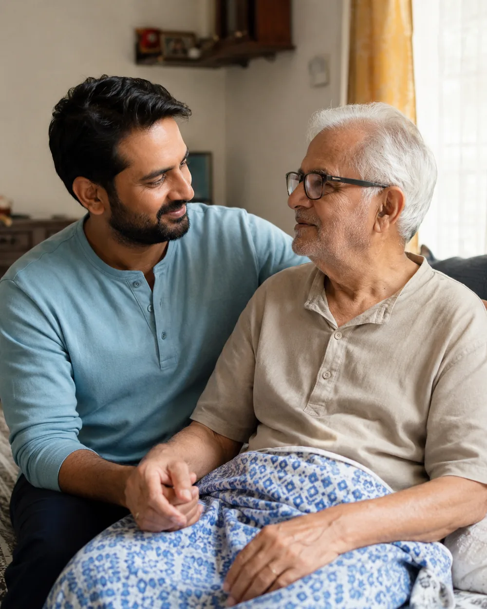 A Juniper Home Care caregiver supporting a senior family member